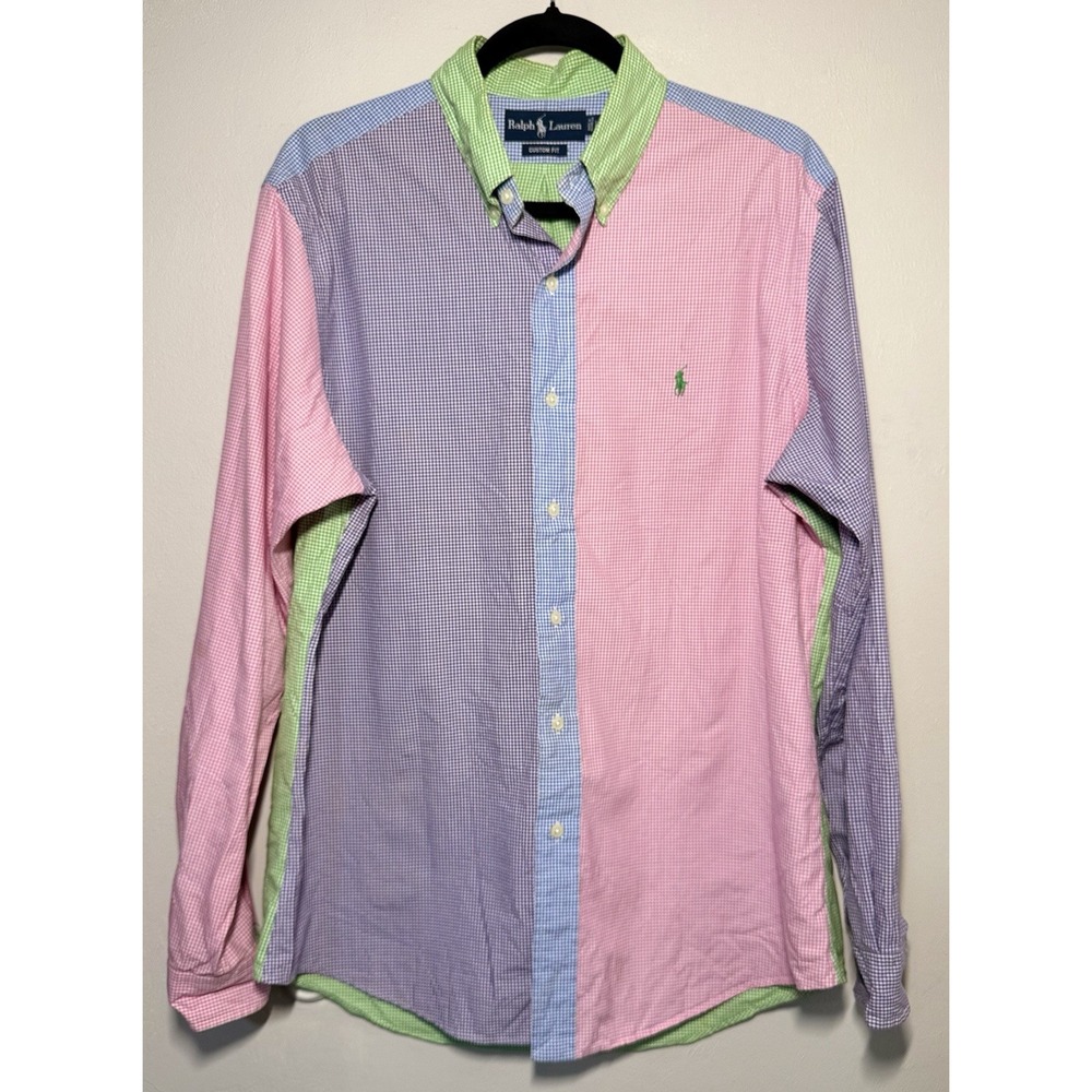 Ralph Lauren Custom Fit Shirt Men's Large Pastel Color Block Button Down Y2K